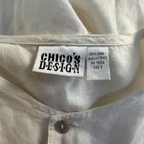 Chico's Design Womens White Linen Button-Up Tunic Top Size 2 Lightweight Casual - Picture 3 of 7